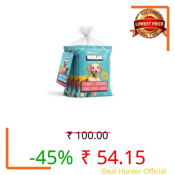 Puppy Dry Dog Food by Godrej Ninja, Chicken & Milk, 400g (4x100g Packs)