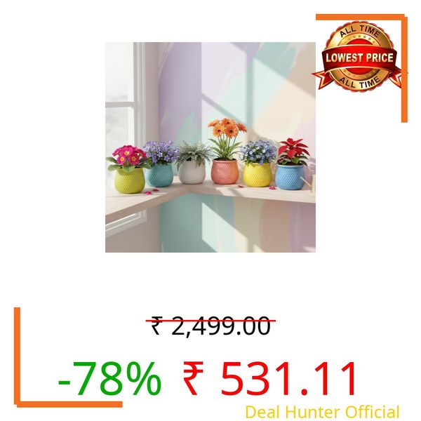 Xtore® 6Pc Vibrant Honeycomb Textured Ceramic Planter for Indoor Plants & Succulents | Colorful Decorative Flower Pots for Home, Office Desk, Windowsill & Shelf Styling (Multicolor - Planters only)