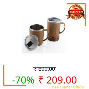 MAGIC SPOON Stainless Steel Travel Coffee Mug with Sipper Lid & Handle, Insulated Tea Cup, BPA-Free Double Wall Tumbler for Hot-Cold Beverages, Office, Home, Car, Travel- Brown, (400ml X 2 Pack)