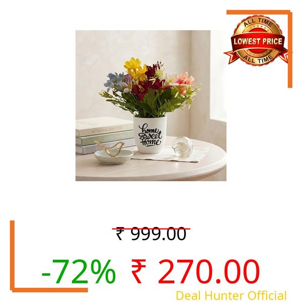 Dekorly Premium Artificial Multicolor Lily Flower with Asthethic Sticker White Vase (22CM) | Lifelike Faux Floral Arrangement for Home, Office & Table Decor (Lily Flower)