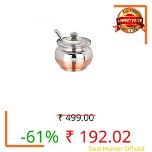 NIRON Multipurpose Stainless Steel Copper Bottom Ghee Pot 250ml | Ghee Container with Lid & Spoon | Traditional Ghee Dani for Butter Oil Storage | Mirror Finish Rust Resistant Kitchen Serving Pot