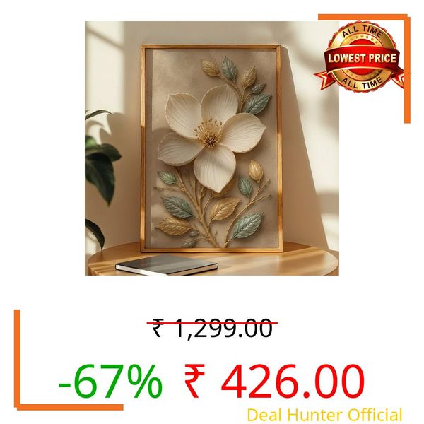 NoWorries Floral Botanical Wall Painting with Frame | Premium Textured Flower & Leaf Artwork, Pastel Nature Wall Decor Framed for Living Room Bedroom Office and Home Decoration (Art-4,13x19inch)