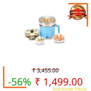 Milton Electric Kettle Multipurpose 1.2L | 600W Multi Cooker Kessel | 4-in-1 with Idli Stand (2 Plates), Steamer With Stainless Steel Stand, Egg Boiler | 1 Year Warranty