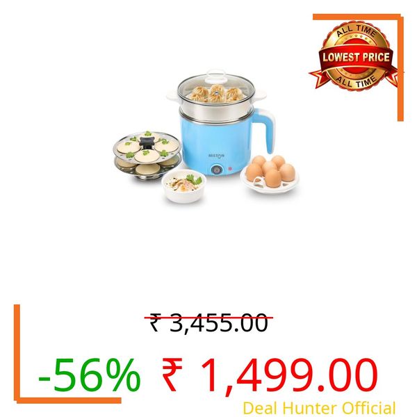 Milton Electric Kettle Multipurpose 1.2L | 600W Multi Cooker Kessel | 4-in-1 with Idli Stand (2 Plates), Steamer With Stainless Steel Stand, Egg Boiler | 1 Year Warranty