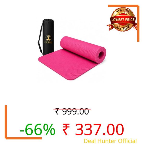 FitZen Yoga Mat for Women and Men 6mm with Carry Strap EVA Material Extra Thick Exercise Mat for Workout Yoga Fitness Pilates and Meditation, Anti Tear Anti Slip For Home & Gym Use (Pink, 6mm)