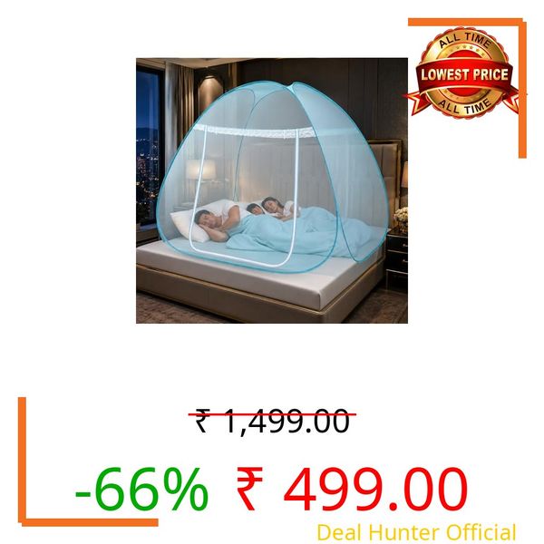 Mosquito Net for Double Bed | King Size Foldable Machardani | 6 x 6 Feet Polyester 30GSM Strong Net |PVC Coated Corrosion Resistant Steel Wire Sky Blue (new Sky) (Sky Blue)