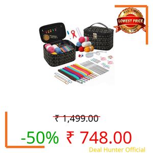 GKN 60 Pcs Crochet Kit for Beginners Adults & Kids, All-in-One Crochet Set with 6 Colorful Yarn, Ergonomic Crochet Hooks, Stitch Markers, Needles & Storage Bag, Crochet Starter Set (Black Gold Chex)
