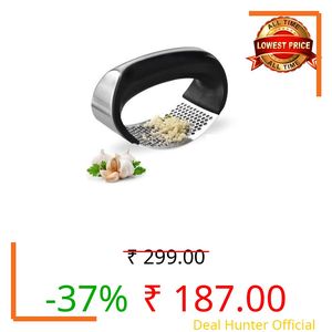 Heavy Duty Stainless Steel Garlic Press Crusher & Mincer | Ergonomic Non-Slip Handle | Easy Garlic Ginger Crusher for Kitchen | Manual Garlic Presser Tool (Silver)