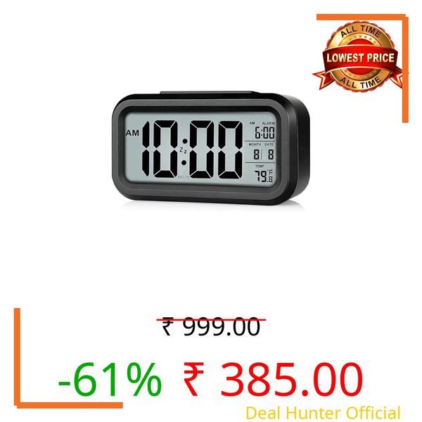 Digital Alarm Clock for Heavy Sleepers, Digital Clock Table Clock for Study Table, Students, Office | Alarm Clock for Bedroom with Loud Sound, Automatic Sensor,Date & Temperature (Black, Medium)