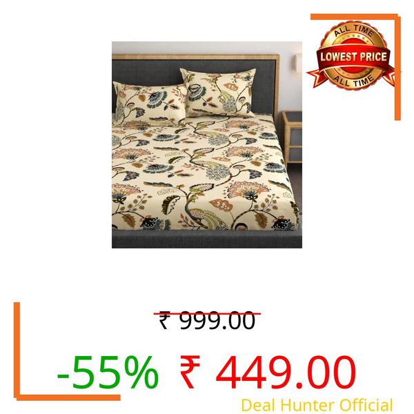 Vaini Premium Heavy Cotton Elastic Fitted Bedsheets with 2 King Size Pillow Covers || Double Bed with All Around Elastic 350 (Jaipuri Peacock, 72x78 Inch King Fitted)
