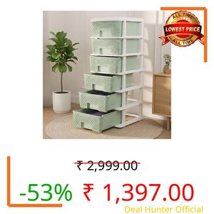 Smarttex™ Plastic Modular Drawer Storage Chest Of Drawers Organizer Storage Box, Large Stomo Racks For Multipurpose Anti-slip Shoes Organizers (Green, 6 Layer)