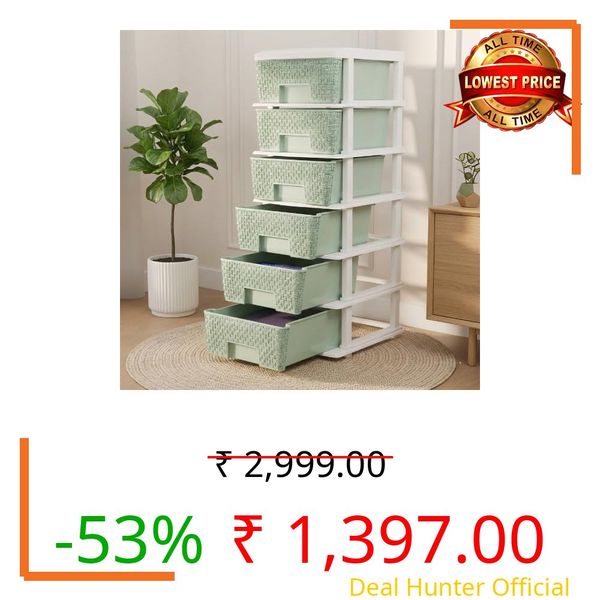 Smarttex™ Plastic Modular Drawer Storage Chest Of Drawers Organizer Storage Box, Large Stomo Racks For Multipurpose Anti-slip Shoes Organizers (Green, 6 Layer)