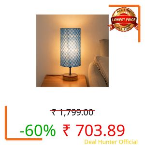 Amazon Basics Bagru Indigo Table Lamp | Hand-Painted Mango Wood Base with Printed Polyester Shade | E14 Holder | Decorative Night Lamp for Bedroom, Living Room & Study Room | Home Décor Gift