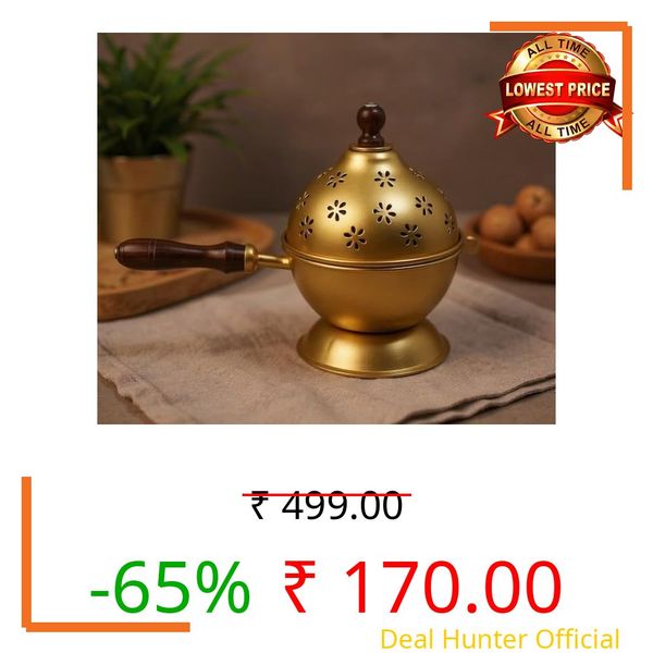 NOVELTY INDIA Metal Dhoop Holder with Wooden Handle | Dhup Dani Loban Burner | Doopam Holder for Puja | Loban Burner | Incense Burner.