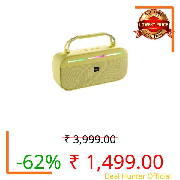 Zebronics Sound Feast 45 Portable Bluetooth Speaker, 20W RMS, Up to 5h Playback, 6.6cm Driver, Deep Bass, 4 RGB Modes, BT v5.4, USB, mSD, TWS, Type-C Charging, Carry Handle (Yellow)