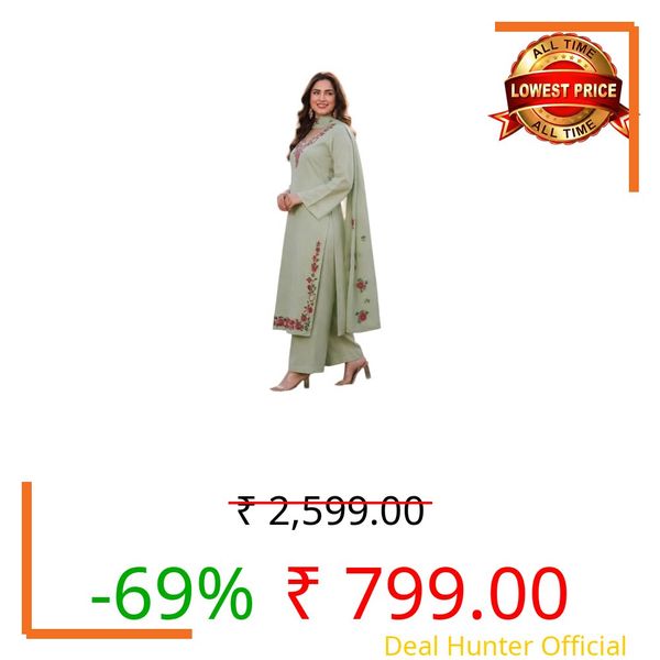 ANNI Designer Women's Viscose Blend Straight Embroidered Kurta with Palazzo and Dupatta (MUKTA Pista_XL_Pista_X-Large)