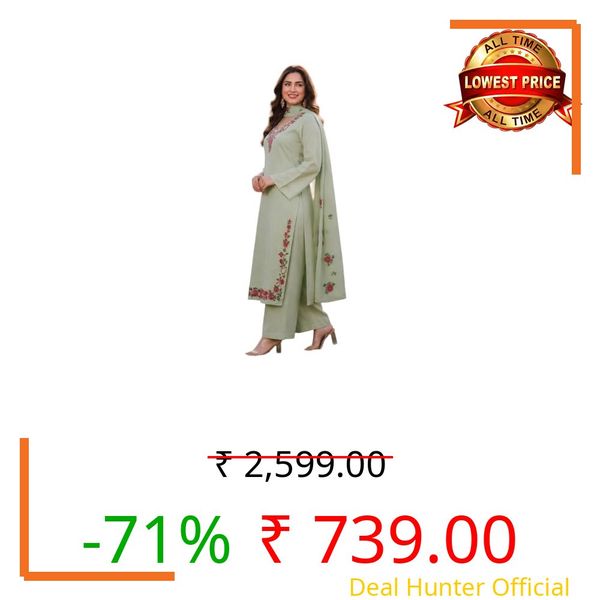 ANNI Designer Women's Viscose Blend Straight Embroidered Kurta with Palazzo and Dupatta (MUKTA Pista_S_Pista_Small)