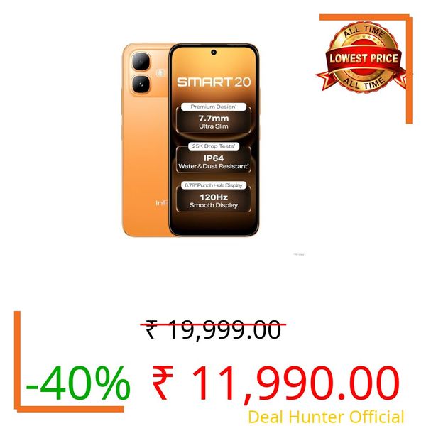 Infinix SMART 20 (Sunlike Orange, 4GB RAM, 64GB Storage) | MediaTek Helio G81 Ultimate Processor | 8MP AI Rear Camera | 8MP Front Camera | 5200mAh Battery | Dual SIM 4G Smartphone
