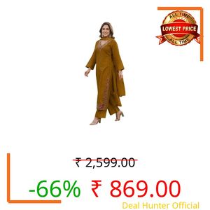 ANNI DESIGNER Women's Viscose Blend Straight Embroidered Kurta with Palazzo and Dupatta (MUKTA Mustard_3XL_Mustard_XXX-Large)