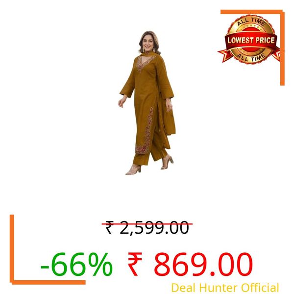 ANNI DESIGNER Women's Viscose Blend Straight Embroidered Kurta with Palazzo and Dupatta (MUKTA Mustard_3XL_Mustard_XXX-Large)