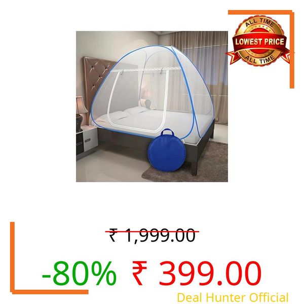 MINMART Mosquito Net for Double Bed | King Size Foldable Machardani | 6 x 6 Feet Polyester 30GSM Strong Net |PVC Coated Corrosion Resistant Steel Wire Sky Blue (new Sky) S0-2