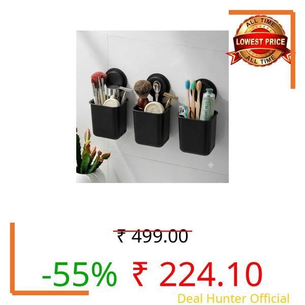 SR Plastic Toothbrush Holders for Bathroom | Wall Mounted Toothbrush Holder | Toothbrush Holders for Toothbrushes | Bathroom Shelf for Wall (Black, 3)