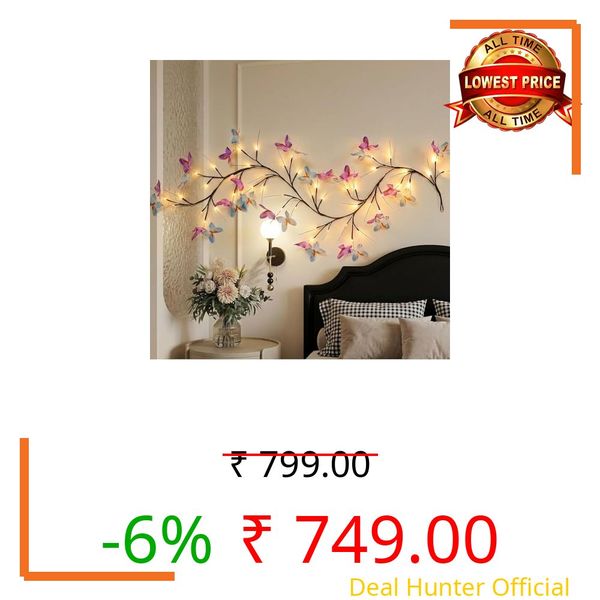 Riyenio Butterfly LED Branch Wall Light with 48 White LEDs, 71 in USB Powered Flexible Vine Twig Fairy Lights, 8 Lighting Modes, DIY Decorative Wall Lights for Bedroom, Living Room(72 LED)