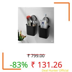 Xmart India Wall-Mounted Tooth Brush Holder Bathroom - Self-Adhesive Bathroom Organiser Without Drill for Toothbrushes, Toothpaste and Makeup Brushes - Plastic Brush Holder for Bathroom (1, Black)