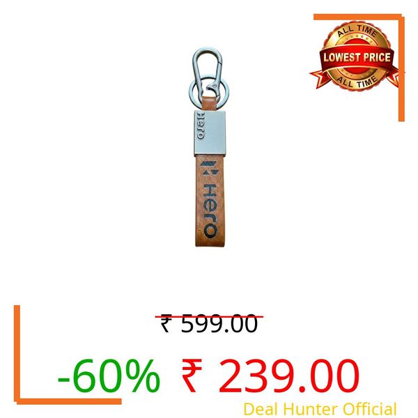 Leather Keychain Compatible with Hero Bikes | Brown Premium Key Ring