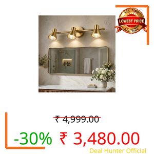 The Crafted Gesture™ Modern French-Gold Tapered Cone Vanity Light|Triple Adjustable Spotlight Wall Sconce with 3-Color Modes for Bathroom, Dressing Mirror & Hallway