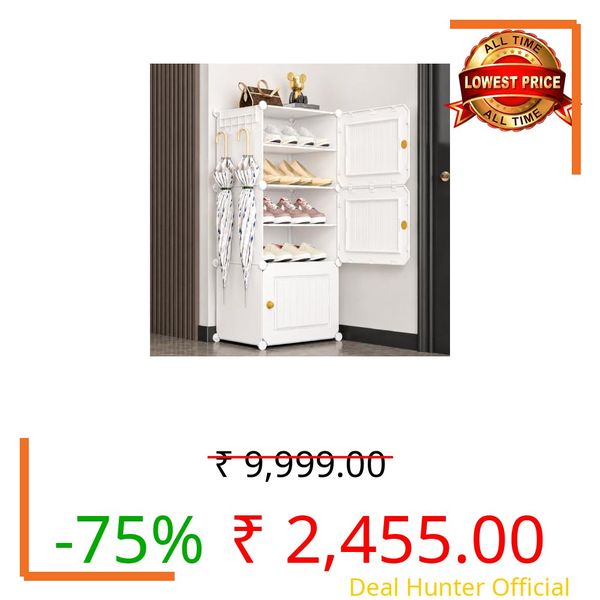 EXVITO Portable Modular Plastic Shoe Cabinet with Doors, 6-Tier Stackable Shoe Rack Organizer, Dustproof Waterproof Shoe Storage Cabinet, Space Saving Entryway Shoe Shelf - White
