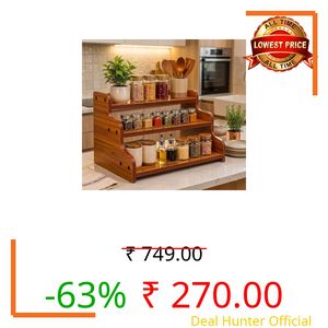 Absysa 3-Tier Spice Rack, 13.8 Inch Wood Spice Bottles, Jars, Seasonings, Baking Supplies, Shelf Countertop Spice Storage Holder, Kitchen Pantry Cabinet Organizer Cupboard