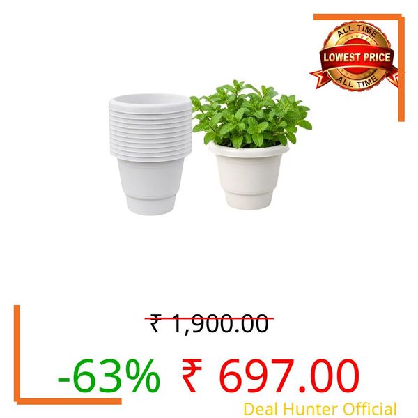 ROOFHARVEST 8 Inch Pots for Pot for Plant White Color, Pack of 12, Durable Garden Container, Flower Pots for Garden, Versatile Pot for Plant for Balcony, Terrace, Indoor Decoration