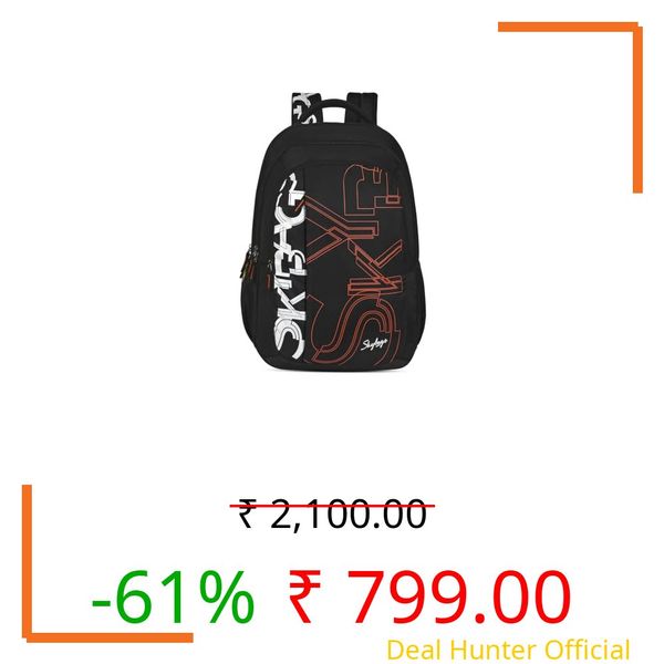 Skybags Brat Pro Max 35L Laptop Backpack (Upto 15.6"), 3 Compartments,Black