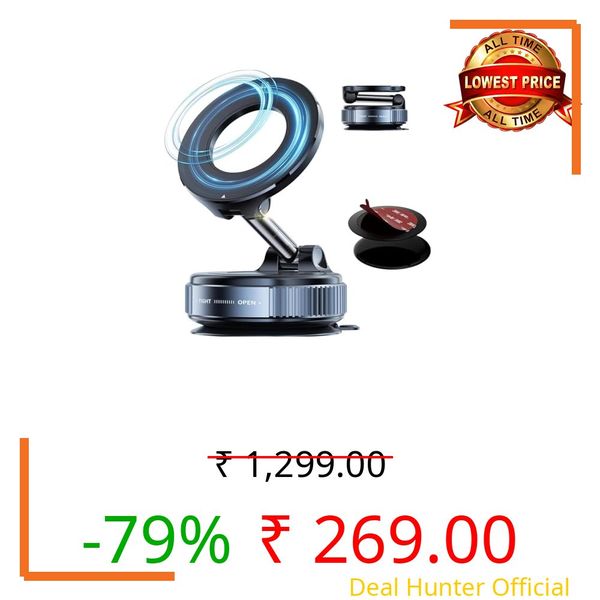 Car Mobile Holder for Dashboard Vacuum Suction180 Rotate Phone Holder Wiper, Mount Hand Handle Cleaning FreeVacuum Wiper Rotate Magnetic Cell Phone Stand