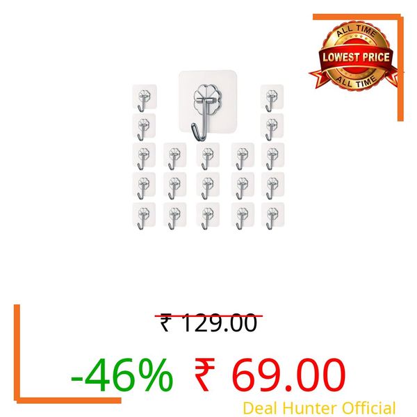 Nirmala (Pack of 5 Self Adhesive Wall Hooks Heavy Duty Transparent Sticky Hooks | No Drill Nail-Free Wall Hanger for Kitchen Bathroom Living Room | Waterproof Reusable Flower Design Adhesive Hooks