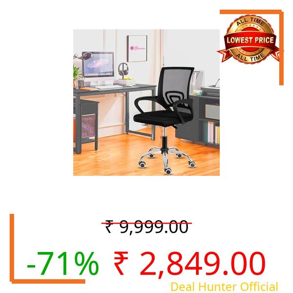 Casa Copenhagen Mesh Mid Back Office/Study/Computer/Revolving/Desk Chair for Work from Home -Metal Base, Height Adjustable Seat- Midnight Black & Black Handle