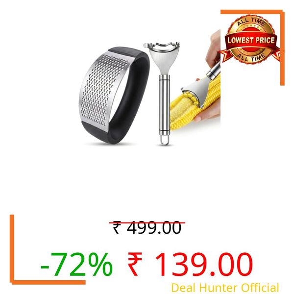 Premium Corn Peeler & Garlic Press Combo Set | Stainless Steel Corn Stripper & Heavy Duty Garlic Crusher | Kitchen Tool Set.
