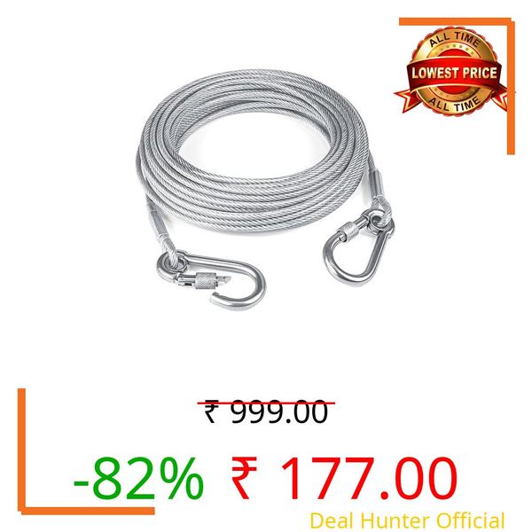 DNGM Creation Heavy Duty Clothes Drying Rope 5 Meter with Hooks | Steel Clothesline for Balcony, Travel, Camping & Indoor Laundry Use | Rust Resistant Silver Wire (5 Meter)