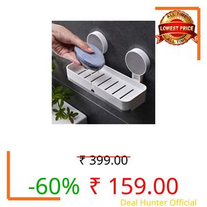 Soap Stand for Bathroom | Self Adhesive Soap Holder Without Drill | Wall Mounted Plastic Soap Dish with Removable Drain Tray | Stickable Soap Holder for Bathroom & Kitchen