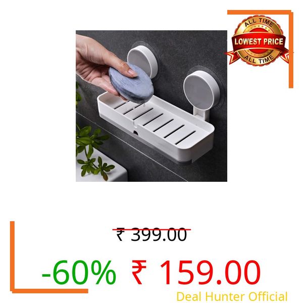 Soap Stand for Bathroom | Self Adhesive Soap Holder Without Drill | Wall Mounted Plastic Soap Dish with Removable Drain Tray | Stickable Soap Holder for Bathroom & Kitchen