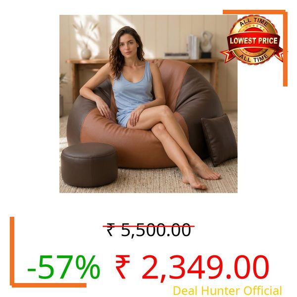 Biggie Bean Bag 5XL Bean Bag Chair with Beans Filled - The Classics Bean Bag Sofa - Combo Set-Styled for Elegance with Free Cushion & Footrest (Matching Color : Xevix Tan-Brown-Brown)
