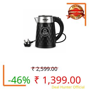 Milton Rapid Cool Touch Electric Kettle 1.5 Litre | 304 SS Inner Body Hot Water Kettle Electric | Auto Shut-Off with Wide Mouth | 1350 Watts | 1 Year Warranty (Black)