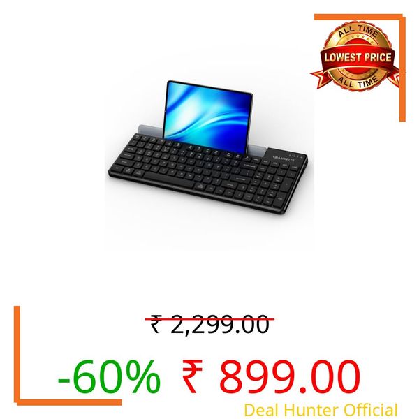 Amkette Optimus 2 Multi-Device Wireless Keyboard/Bluetooth Keyboard, Connect 4 Devices, Professional Grade-Low-Profile Keys, Rechargeable USB-C, Built-in Device Dock, Windows/macOS/Android/iOS