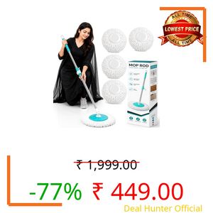 Smart Aqua Green Heavy Duty Spin Mop Stick Rod | Adjustable Stainless Steel Replacement Mop Handle for Home Floor Cleaning (4 Head)