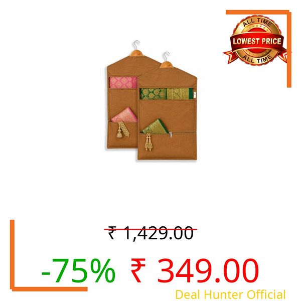 JD FRESH 2 Pack Double Pocket Hanging Non Woven Saree Cover Bag with Mesh Transparent Window and Zip, 71 x 45 Cm Saree Storage Organizer for Wardrobe, Saree Hanging Cover for Clothes Storage - Orange
