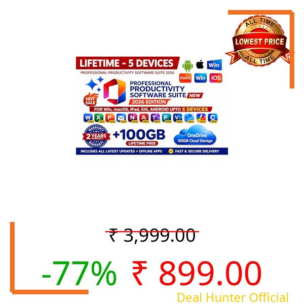 365 Pro Plus Edition 2026 with AI Chat, 5 Devices Lifetime Validity, Win/MacOS/iOS/Android, 100 GB Cloud Storage, Quick Installation Support. 1-Year Warranty.