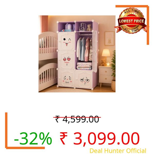 SNKR ESSENTIALS 8 Door Foldable Plastic Wardrobe for Clothes Baby Cupboard for Clothes Storage, Wardrobe for Kids, Plastic Almirah, Collapsible Wardrobe for Living Room (Purple-HB1, 6+2-Door)