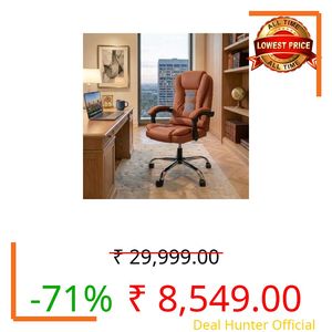 Casa Copenhagen Italia Premium Leatherette Office Chair for Work | Boss Chair, Ergonomic Executive, Luxurious Cushioned Arms & Seat, 2 Point Back Massager, Heavy Duty Metal Base (Mud Brown)