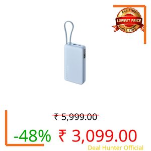 Xiaomi Power Bank 5i 20000mAh 67W Turbo Charging PD 3.0 & PPS|in-Built Cable|12 Layer Protection|Digital Display|Triple Output Ports|Supports Laptop, Tablet, Phone, Earbud (Ice Blue)- 2026 New Launch